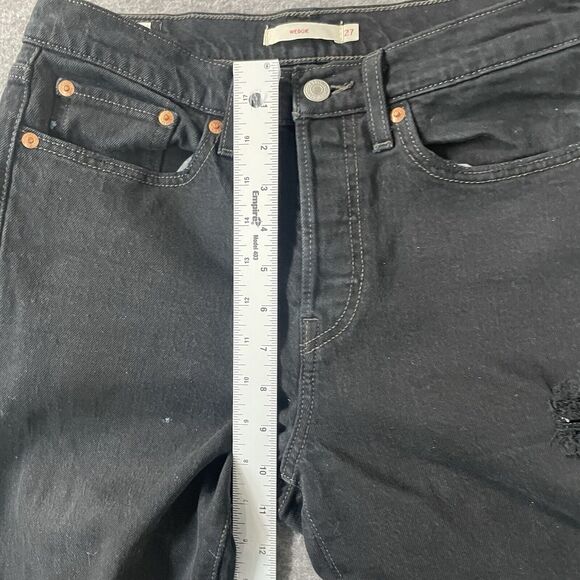 LEVI’S Button Fly Wedgie Fit Straight Leg Black Patch Jeans Womens Size 27 - Picture 6 of 13
